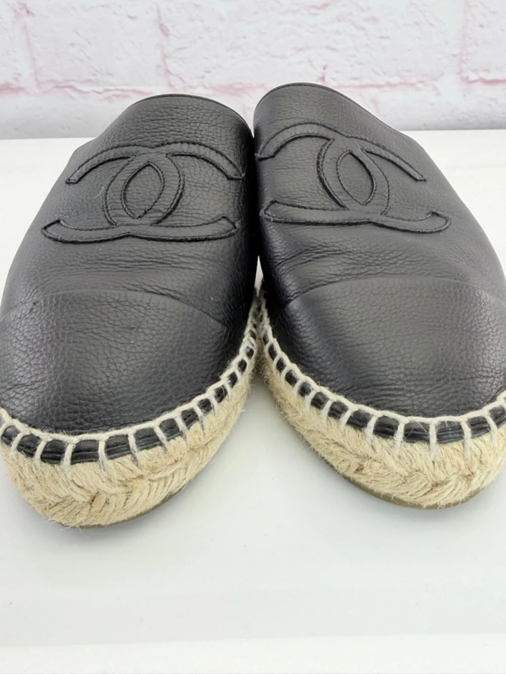 Chanel Goatskin CC Espadrille Mules 39 Black
